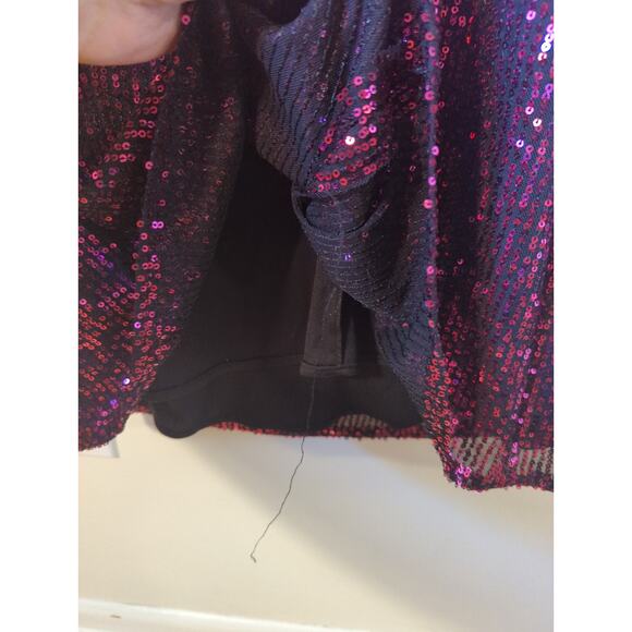 Mac Duggal Magenta Sequin Puff Sleeve V-Neck Long Sleeve Midi Dress Size 16 - Picture 7 of 8